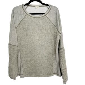 New Hem & Thread Large Sage Green Sherpa Pieced Crew Neck Sweatshirt Cozy Lounge